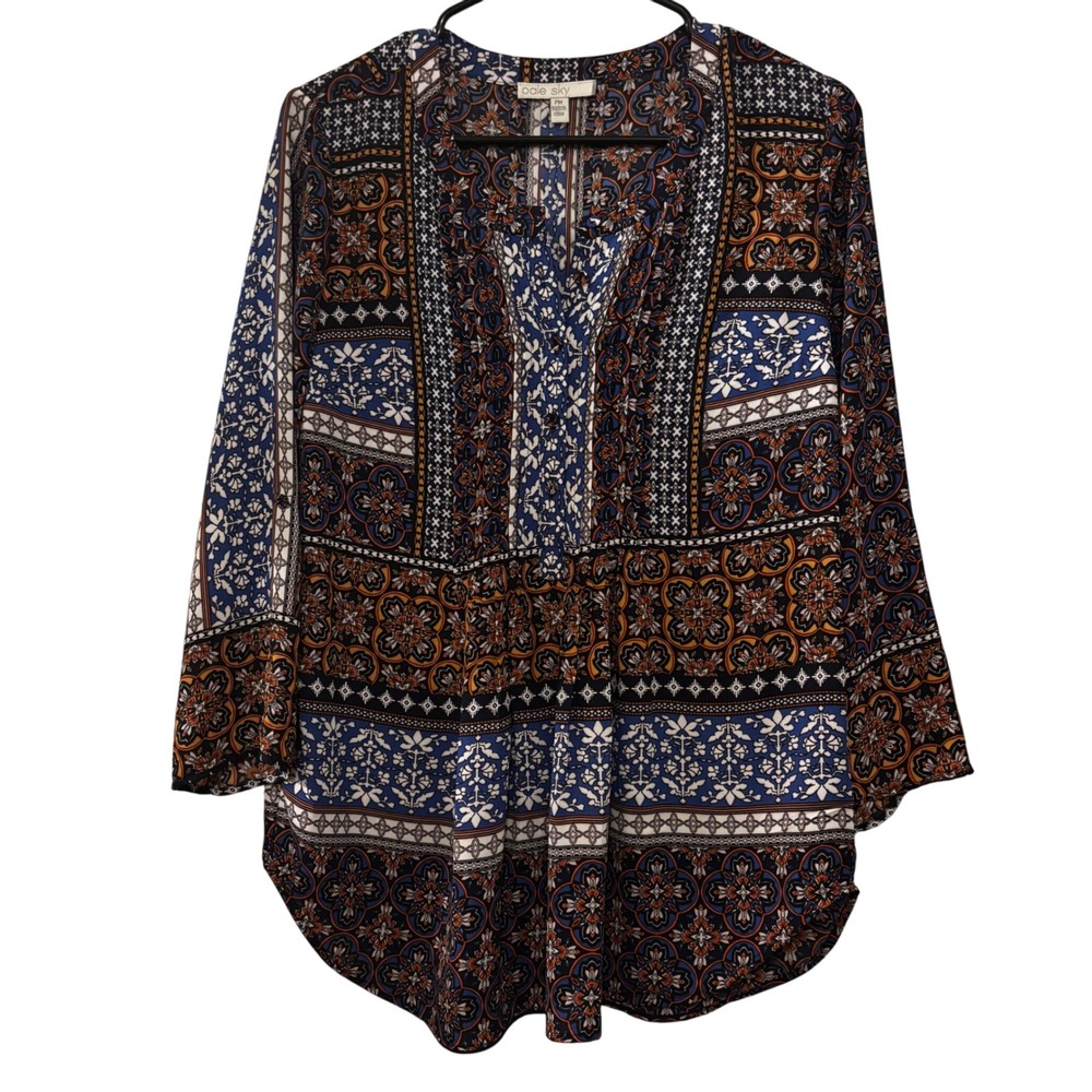 Pale Sky Women's Blouse Sz PM Floral‎ Pattern Long Sleeve